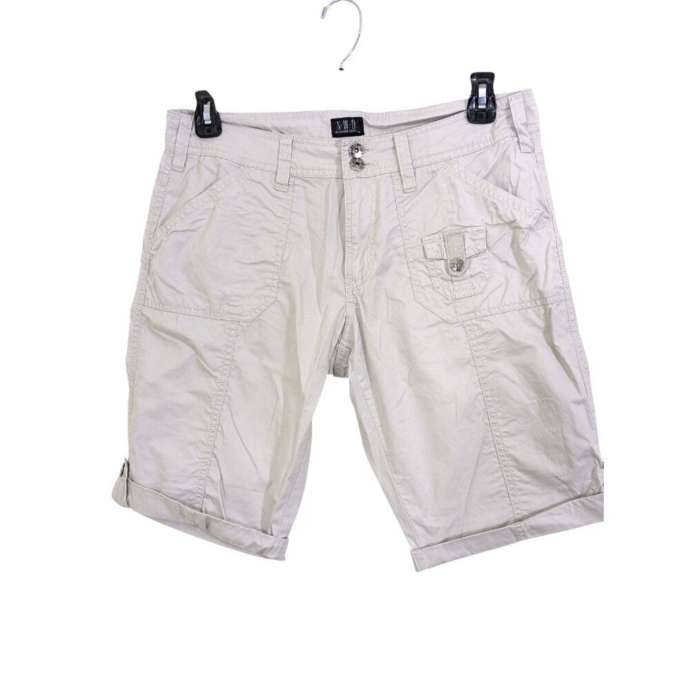 *Womens Bermuda Cargo Shorts Size 10 Beige Cotton 13 In Inseam Casual Rolltab